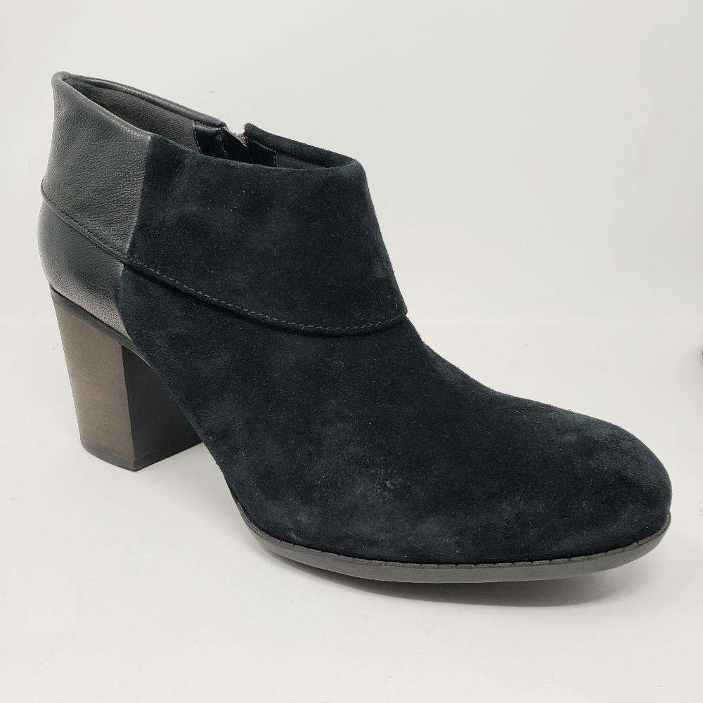 Clarks Enfield Canal Black Leather Suede Booties